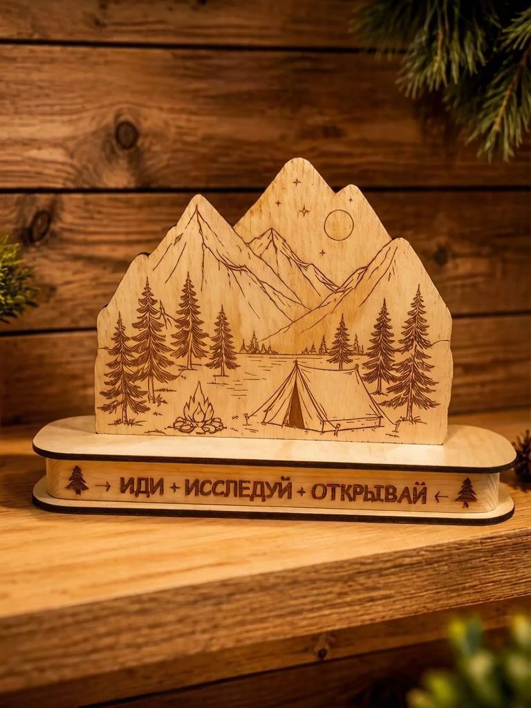 Декор из натуральной берёзовой фанеры «Иди + Исследуй + Открывай» станет ежедневным напоминанием: мир полон удивительных мест, и самое время их открывать.