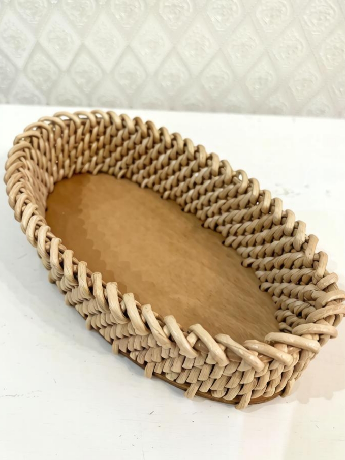 Конфетница из влагостойкой бумажной лозы, светло‑бежевый цвет, 20×10×5 см, ручное корневое плетение — фото 4